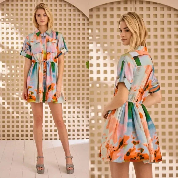 Hunter Bell Peyton Linen Blend Shirt Dress Drawstring Waist Size Medium NWT - Picture 4 of 15